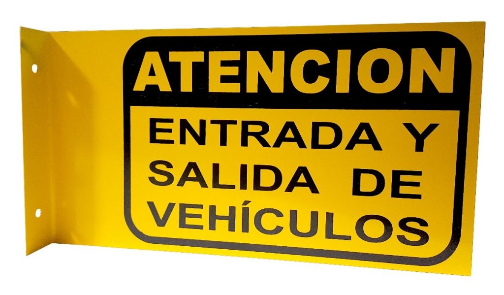 Cartel atención entrada salida de vehículos chapa doble faz – OMM